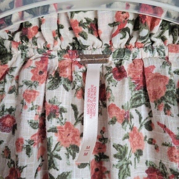 Free People Size M Meant To Be Blouse Vintage Combo Floral Long Sleeve Red Green - Picture 12 of 12